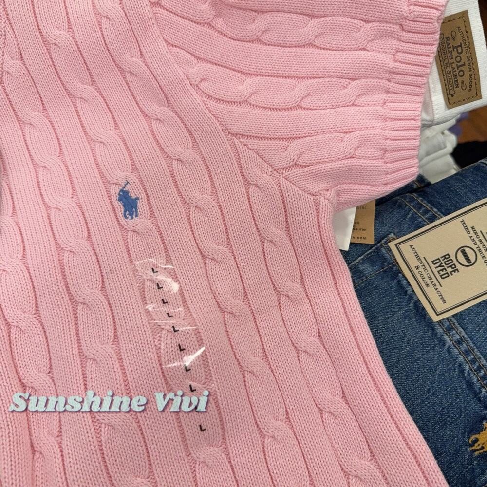 NWT Polo Ralph Lauren Woman Cotton Short-Sleeve Sweater pink large - Picture 5 of 6